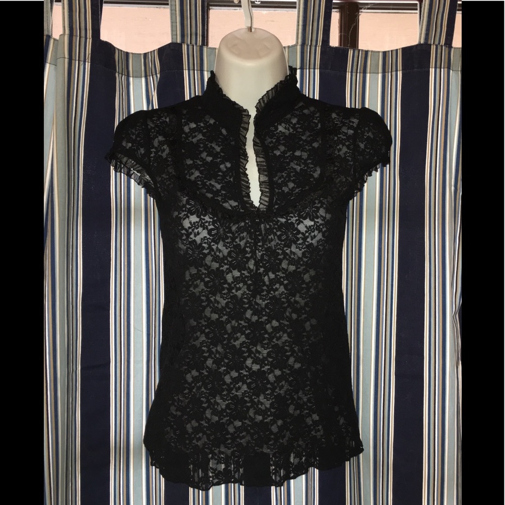 Old Navy Black Sheer Lace Cap Sleeve Blouse Sz XS